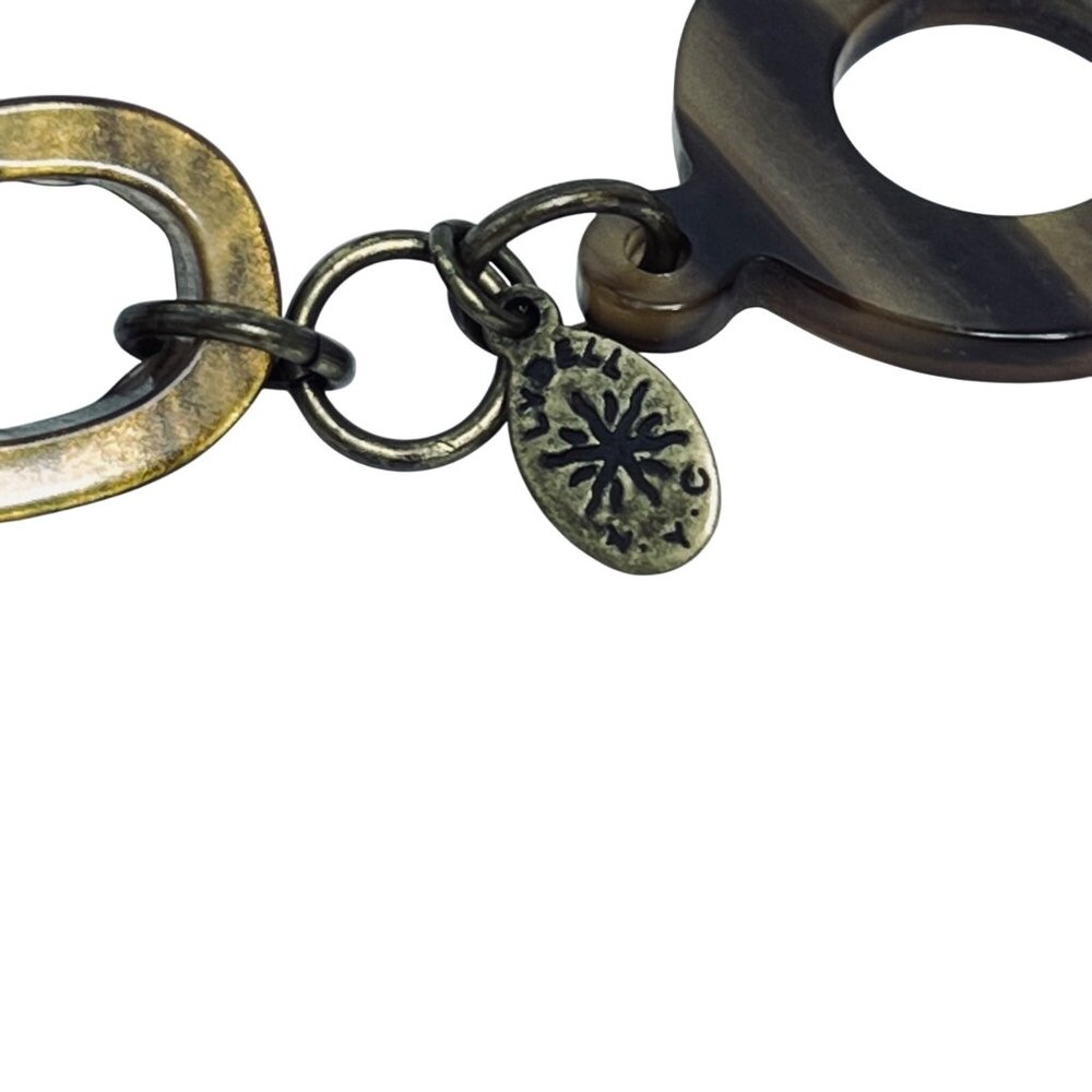 Lydell Brown And Gold Lucite Chain Bracelet Signed (5833) - Picture 2 of 5
